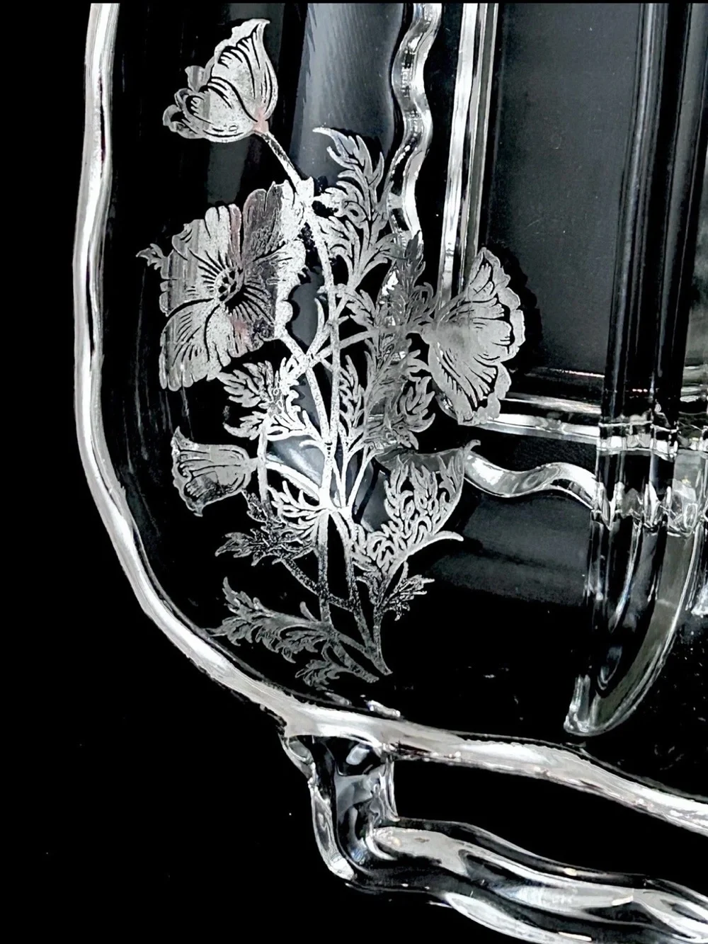 Vtg Silver City Flanders Glass 3-Part Relish Platter Sterling Silver Overlay